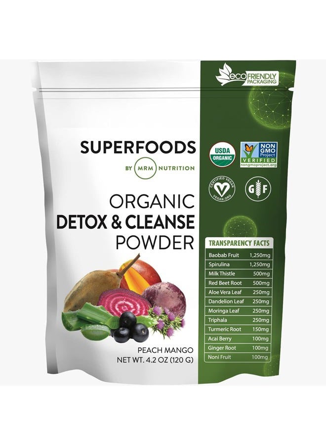 MRM Nutrition Organic Detox and Cleanse Powder | Peach Mango Flavored | Gentle Daily Detox | Superfoods | Antioxidants + Chlorophyll + Phycocyanin + Electrolytes | 15 Servings - Image 1